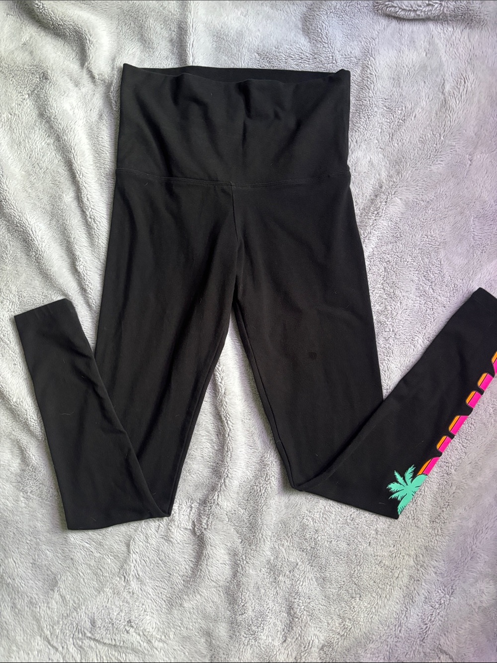PINK Black Active Leggings with Colorful Side Print